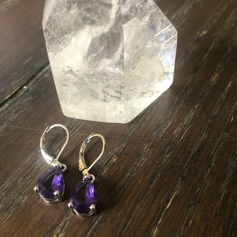 NEW Sterling Silver 925 Amethyst Tear Drop Earrings